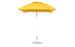 The Essential Fiberglass Umbrella by Ledge Lounger, featuring a sleek silver metal pole and round base, showcases a vibrant yellow square design with a flat top and marine-grade fabrics for lasting durability.