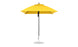 The Ledge Lounger Essential Fiberglass Umbrella - 7.5 Square Pulley features a yellow marine-grade fabric canopy with a silver pole and round base, providing vibrant shade and durability for outdoor settings.