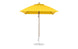 A yellow Essential Fiberglass Umbrella - 7.5 Square Pulley by Ledge Lounger features a marine-grade fabric canopy, thin silver pole, and circular base. The closed umbrella stands upright against a white background, highlighting its durable design.