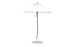 The Ledge Lounger Essential Fiberglass Umbrella - 6.5 Square Pulley features a brown aluminum center pole and round metal base, all set against a plain white background.
