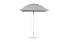 The Ledge Lounger Essential Fiberglass Umbrella - 6.5 Square Pulley features marine-grade fabric and an aluminum center pole, perfect for outdoor use. This large gray umbrella stands open with a circular base, making it ideal for providing shade in gardens or terraces.