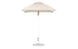 The Ledge Lounger Essential Fiberglass Umbrella - 6.5 Square Pulley features a beige canopy with an aluminum center pole and round metal base. Its minimalist design enhances any outdoor space, while marine-grade fabrics guarantee durability in patios or gardens.