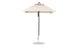 The Essential Fiberglass Umbrella - 6.5 Square Pulley by Ledge Lounger features a beige marine-grade fabric canopy on a black pole, wind-resistant design, and round metal base, making it ideal for outdoor use.