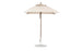 The Ledge Lounger Essential Fiberglass Umbrella - 6.5 Square Pulley showcases a beige marine-grade fabric canopy, an aluminum center pole, and a round metal base, offering ample shade and an elegant decorative finial on top.