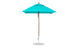 The Ledge Lounger Essential Fiberglass 6.5 Square Pulley Umbrella has a turquoise marine-grade fabric canopy and aluminum center pole, providing durable shade. It stands on a sturdy round base against a white background.