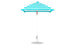 The Essential Fiberglass Umbrella - 6.5 Square Pulley by Ledge Lounger boasts striped turquoise and white marine-grade fabrics, a pointed top, and a flat, circular base with an aluminum center pole for enhanced durability.
