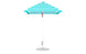 The Essential Fiberglass Umbrella - 6.5 Square Pulley by Ledge Lounger boasts striped turquoise and white marine-grade fabrics, a pointed top, and a flat, circular base with an aluminum center pole for enhanced durability.