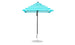 A blue and white striped Ledge Lounger Essential Fiberglass Umbrella, featuring a silver pole and round base made with marine-grade fabrics for durability, is set against a plain white background.