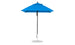 The Ledge Lounger Essential Fiberglass Umbrella - 6.5 Square Pulley in blue features an aluminum center pole and a round, flat metallic base. Its simple yet elegant design uses marine-grade fabrics for all-weather durability.