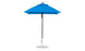 The Ledge Lounger Essential Fiberglass Umbrella - 6.5 Square Pulley in blue features an aluminum center pole and a round, flat metallic base. Its simple yet elegant design uses marine-grade fabrics for all-weather durability.