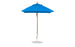 The Ledge Lounger Essential Fiberglass Umbrella - 6.5 Square Pulley features a blue marine-grade fabric and aluminum center pole with round base. Its pointed top and durable frame provide excellent shade, highlighted against a white background to accentuate its premium design.