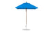 The Ledge Lounger Essential Fiberglass Umbrella - 6.5 Square Pulley features a blue marine-grade fabric and aluminum center pole with round base. Its pointed top and durable frame provide excellent shade, highlighted against a white background to accentuate its premium design.