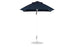 A modern Essential Fiberglass Umbrella by Ledge Lounger features a sleek conical black canopy, an aluminum center pole, and stands on a round base. It boasts durable marine-grade fabrics and a minimalist design.