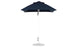A modern Essential Fiberglass Umbrella by Ledge Lounger features a sleek conical black canopy, an aluminum center pole, and stands on a round base. It boasts durable marine-grade fabrics and a minimalist design.