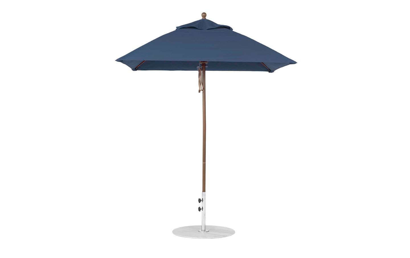 The Ledge Lounger Essential Fiberglass Umbrella features a 6.5 square canopy and sturdy aluminum pole with metal base. Its marine-grade fabric is perfect for patios or gardens, and it opens easily with a pulley system, offering adjustable shade.