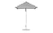 The Ledge Lounger Essential Fiberglass Umbrella - 6.5 Square Pulley, featuring black and white stripes, stands on a silver pole and circular base. Made from marine-grade fabrics, it offers wind resistance suitable for any outdoor setting.