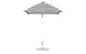 The Ledge Lounger Essential Fiberglass Umbrella - 6.5 Square Pulley features a pointed top and sleek aluminum center pole. The black and white marine-grade fabric bands offer a timeless style, standing upright on a circular base.