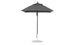 The Ledge Lounger Essential Fiberglass Umbrella, featuring a 6.5 square canopy made from marine-grade fabrics, is mounted on an aluminum pole and rests on a circular base against a white background.