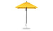 The Essential Fiberglass Umbrella - 6.5 Square Pulley by Ledge Lounger is a yellow patio umbrella with a silver, straight aluminum center pole and round base. It features durable marine-grade fabric and is ideal for outdoor use.