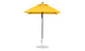 The Essential Fiberglass Umbrella - 6.5 Square Pulley by Ledge Lounger is a yellow patio umbrella with a silver, straight aluminum center pole and round base. It features durable marine-grade fabric and is ideal for outdoor use.