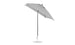 Introducing the Essential Fiberglass Umbrella by Ledge Lounger: a grey outdoor marvel with marine-grade fabrics and a tilting mechanism, featuring a corrosion-resistant black metal pole and sturdy round base, all set against a plain white backdrop.