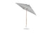 The Ledge Lounger Essential Fiberglass Umbrella, featuring a 7.5 square crank auto tilt design, has a large grey canopy made from marine-grade fabrics with a wooden pole and corrosion-resistant metal base, standing upright against a pristine white background.