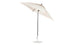 The Ledge Lounger Essential Fiberglass Umbrella - 7.5 Square Crank Auto Tilt showcases a beige marine-grade fabric canopy, supported by a sturdy metal pole and circular base. Corrosion-resistant, it is elegantly presented against a plain white background.