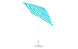 The Ledge Lounger Essential Fiberglass Umbrella, a 7.5 square crank auto tilt model, features a blue and white striped canopy made from marine-grade fabrics, supported by a corrosion-resistant white metal pole on a stable round base.