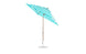 The Ledge Lounger Essential Fiberglass Umbrella - 7.5 Square Crank Auto Tilt showcases a green and white striped canopy crafted from marine-grade fabrics, paired with a wooden pole and corrosion-resistant metal base, offering elegance and durability against a pristine white background.