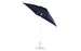 The Ledge Lounger Essential Fiberglass Umbrella - 7.5 Square Crank Auto Tilt features a dark blue canopy with a metal pole and round base. Its marine-grade fabrics offer corrosion resistance, ensuring durability while providing ample outdoor shade.