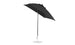 The Ledge Lounger Essential Fiberglass Umbrella, 7.5 square with crank auto tilt, features a polished metal pole and round base. Its marine-grade fabric canopy is black and open, highlighting its triangular sections for durability and corrosion resistance outdoors.