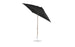 The Ledge Lounger 7.5 Square Crank Auto Tilt Essential Fiberglass Umbrella features a corrosion-resistant round white base, metal pole, and marine-grade fabrics. It is open and angled to showcase its sturdy structure against a plain white background.