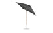 A black Ledge Lounger Essential Fiberglass Umbrella, 7.5 square with crank auto tilt, features a corrosion-resistant metal pole and round base on a white background, showcasing its tilted marine-grade fabric canopy for durability.