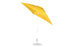 The Ledge Lounger Essential Fiberglass Umbrella - 7.5 Square Crank Auto Tilt, crafted with corrosion-resistant materials and marine-grade fabrics, features a yellow canopy on a white metal pole with tilt mechanism and stands on a circular base against a plain white background.