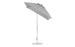 The Essential Fiberglass Umbrella - 6.5 Square Crank Auto Tilt by Ledge Lounger features a slanted grey canopy on a slim, silver pole made from corrosion-resistant materials, accompanied by a round metal base, all set against a plain white background.