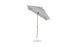 The Ledge Lounger Essential Fiberglass Umbrella features a modern gray design, crafted with corrosion-resistant materials and marine-grade fabrics. It has a sleek, adjustable metal pole with a round base and opens at an angle—perfect for garden or patio shade.