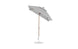 The Ledge Lounger Essential Fiberglass Umbrella features a modern gray design, crafted with corrosion-resistant materials and marine-grade fabrics. It has a sleek, adjustable metal pole with a round base and opens at an angle—perfect for garden or patio shade.
