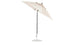 The Ledge Lounger Essential Fiberglass Umbrella features a corrosion-resistant, beige canopy made from marine-grade fabrics, elegantly positioned on a black metal pole with a round base. Perfect for patio use, this 6.5 square crank auto-tilt umbrella appears against a plain white background.