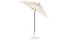 The Ledge Lounger Essential Fiberglass Umbrella features a corrosion-resistant, beige canopy made from marine-grade fabrics, elegantly positioned on a black metal pole with a round base. Perfect for patio use, this 6.5 square crank auto-tilt umbrella appears against a plain white background.