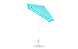 The Ledge Lounger Essential Fiberglass Umbrella, a corrosion-resistant blue and white striped model with a metal pole and round base, features a 6.5 square crank autoresponse tilt against a white background.