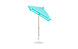 The Essential Fiberglass Umbrella by Ledge Lounger offers a modern, simple design with a turquoise and white striped pattern, wooden pole, and round white base. Its marine-grade fabrics ensure durability, while the 6.5 square shape and auto tilt feature enhance functionality.