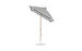 The Essential Fiberglass Umbrella by Ledge Lounger is a sleek, modern outdoor umbrella featuring marine-grade fabrics in black and white stripes. Its wooden pole and circular base ensure stability, while the 6.5 square crank auto-tilt design provides durable shading for outdoor settings.
