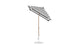 The Essential Fiberglass Umbrella by Ledge Lounger is a sleek, modern outdoor umbrella featuring marine-grade fabrics in black and white stripes. Its wooden pole and circular base ensure stability, while the 6.5 square crank auto-tilt design provides durable shading for outdoor settings.