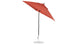 The Essential Fiberglass Umbrella by Ledge Lounger is a red 6.5 square outdoor umbrella with marine-grade fabric, a black metal pole, and round silver base. Its designed for corrosion resistance with an open, slightly tilted shape for enduring durability.