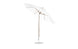 The Ledge Lounger Essential Fiberglass Umbrella, featuring an 11 octagon canopy with a crank auto-tilt, has a metal pole and round base. Its angular support structure showcases marine-grade fabrics for outdoor durability and sun protection.