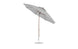 The Ledge Lounger Essential Fiberglass Umbrella features an 11 octagon canopy in gray, made from marine-grade fabric. It has a fiberglass pole with a round, corrosion-resistant base and a simple modern design. The umbrella is fully open with a slight tilt for ample shade.
