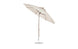 The Ledge Lounger Essential Fiberglass Umbrella is an 11 octagon crank auto-tilt design in beige, featuring an aluminum center pole and a round base. Its wind vent ensures stability, while marine-grade fabric provides excellent sun protection, perfect for gardens or patios.