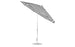 The Ledge Lounger Essential Fiberglass Umbrella, an 11 octagon crank auto tilt model with durable marine-grade fabrics and an aluminum center pole on a circular base, is showcased in striped black and white against a white background.