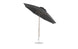 The black Essential Fiberglass Umbrella by Ledge Lounger features an 11 octagon canopy, crafted from marine-grade fabrics. It has a sleek aluminum center pole, circular base, and auto-tilt function for stylish shade in any outdoor setting.