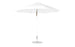 The Ledge Lounger Essential Fiberglass Umbrella - 11 Octagon Pulley features a large white canopy with a metal pole and base. It offers wind-resistant technology and marine-grade fabrics, presenting a simple, modern design that provides ample shade when extended.